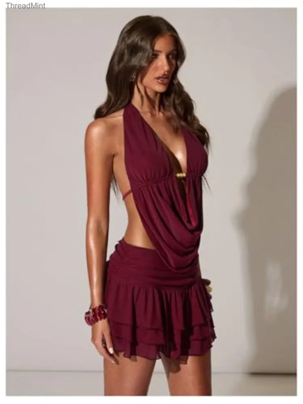 Women's 2 Piece Halter Top and Mini Skirt Set, Y2K Club Party Outfit, High